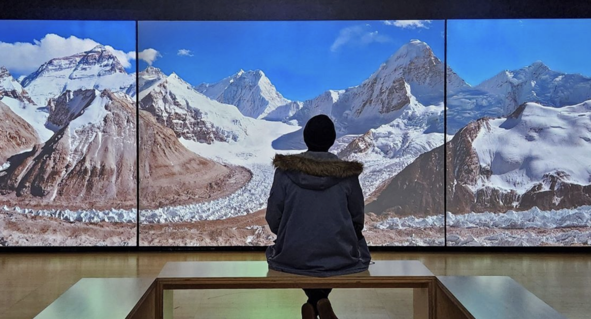 Installation view of David Breashears' Mount Everest, Main Rongbuk Glacier, Tibet, China, 2007. Courtesy of Asia Society