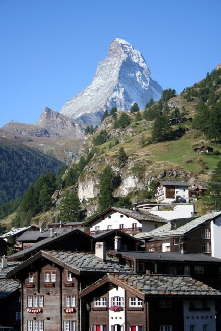 Swiss Alps behind ski resort