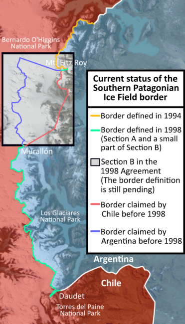 Map of disputed border with text callouts