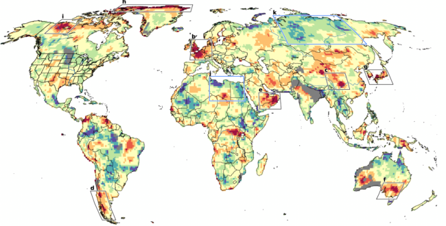 Map of world showing heat-wave "hotspots"