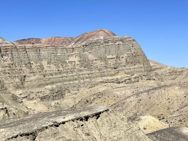 A photo of the Sangonghe Formation in northwestern China, showing periodic variations in sediments - which appear as layers - caused by climate cycles.
